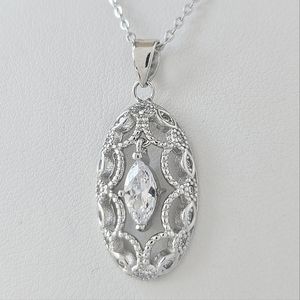Oval Pendant Necklace with Marquise Gemstone, 925 Sterling Silver Venice